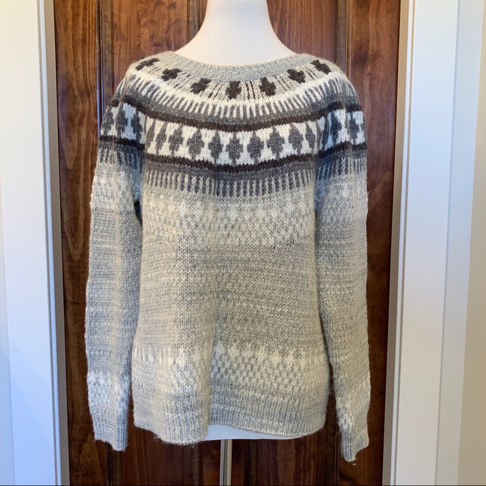 LUCKY BRAND Wool Chunky Gray Fair Isle sweater XL